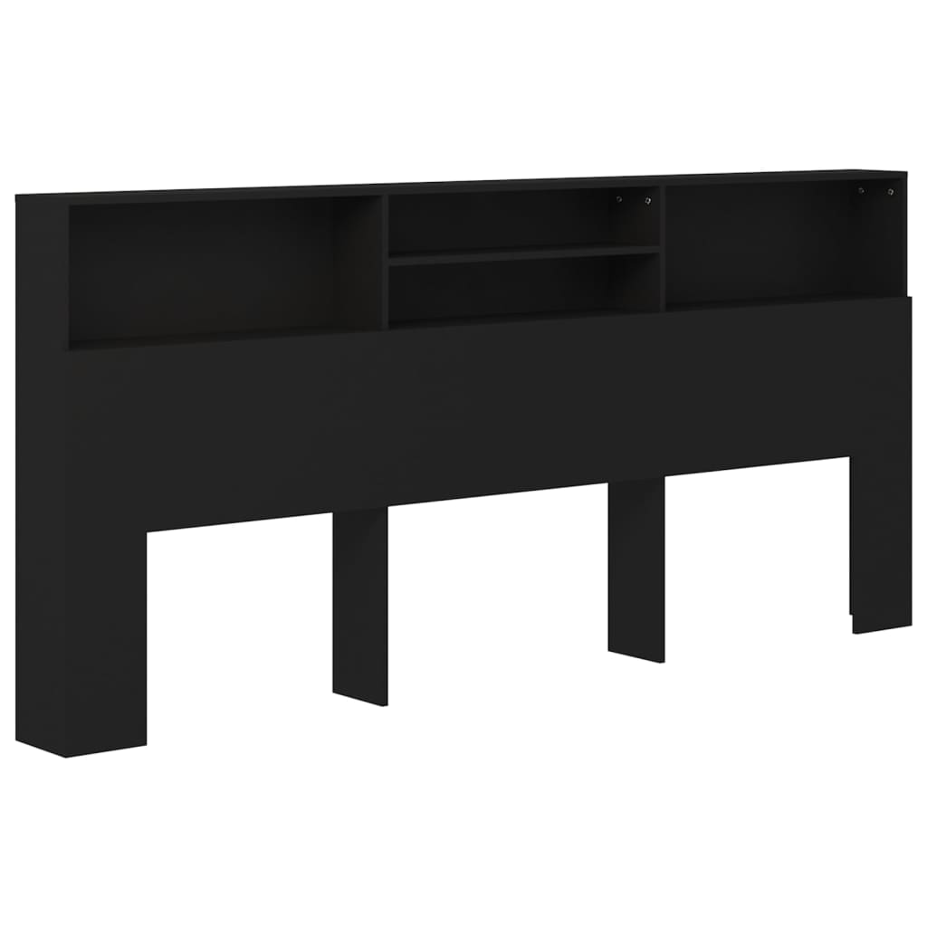 vidaXL Wezgłowie łóżka z półkami, czarne, 220x19x103,5 cm