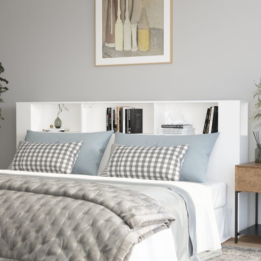 vidaXL Wezgłowie łóżka z półkami, białe, 220x18,5x104,5 cm