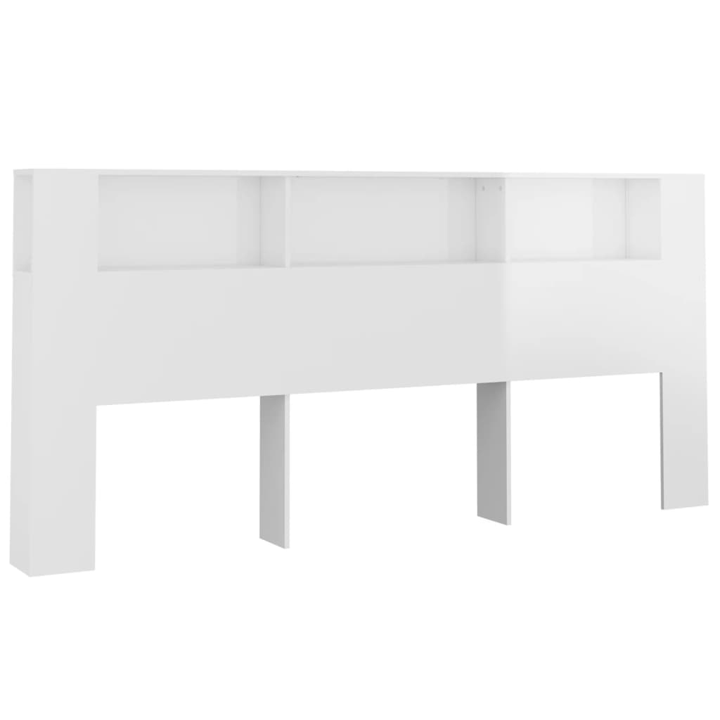 vidaXL Wezgłowie łóżka z półkami, biel z połyskiem, 220x18,5x104,5 cm