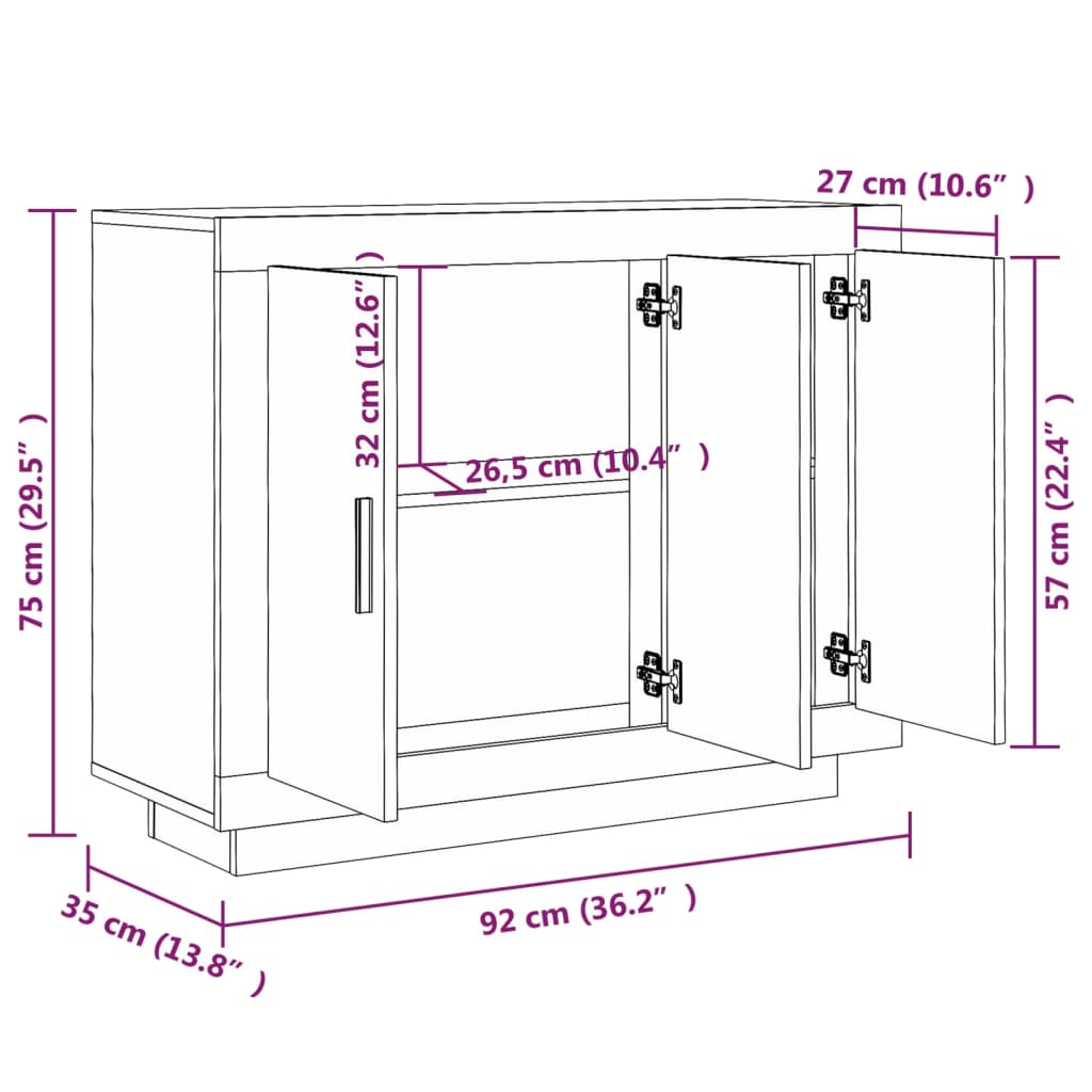 vidaXL Szafka, przydymiony dąb, 92x35x75 cm, materiał drewnopochodny