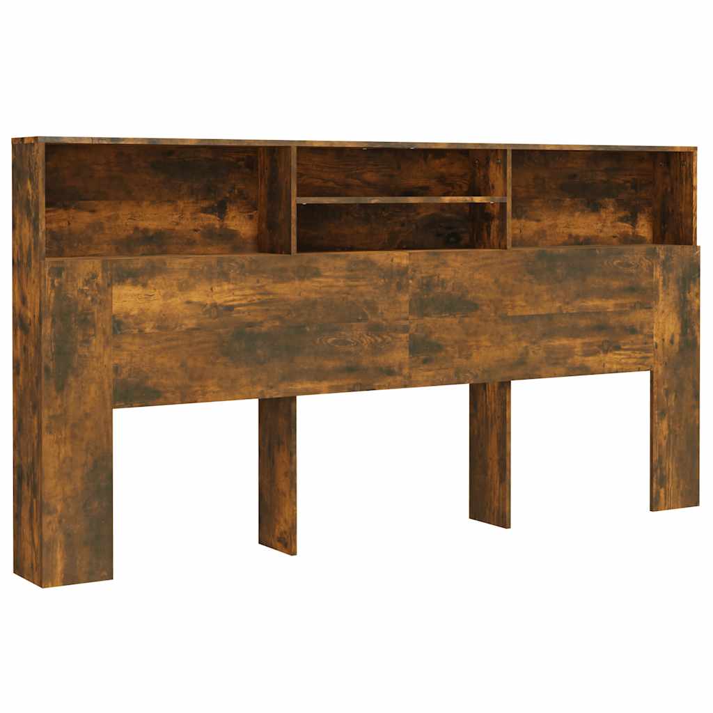vidaXL Wezgłowie łóżka z półkami, przydymiony dąb, 200x19x103,5 cm