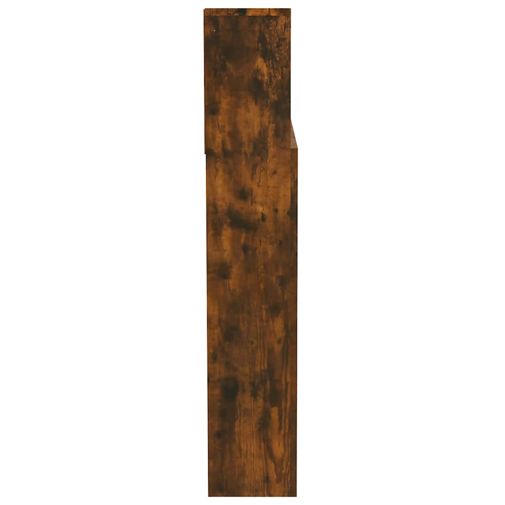 vidaXL Wezgłowie łóżka z półkami, przydymiony dąb, 200x19x103,5 cm