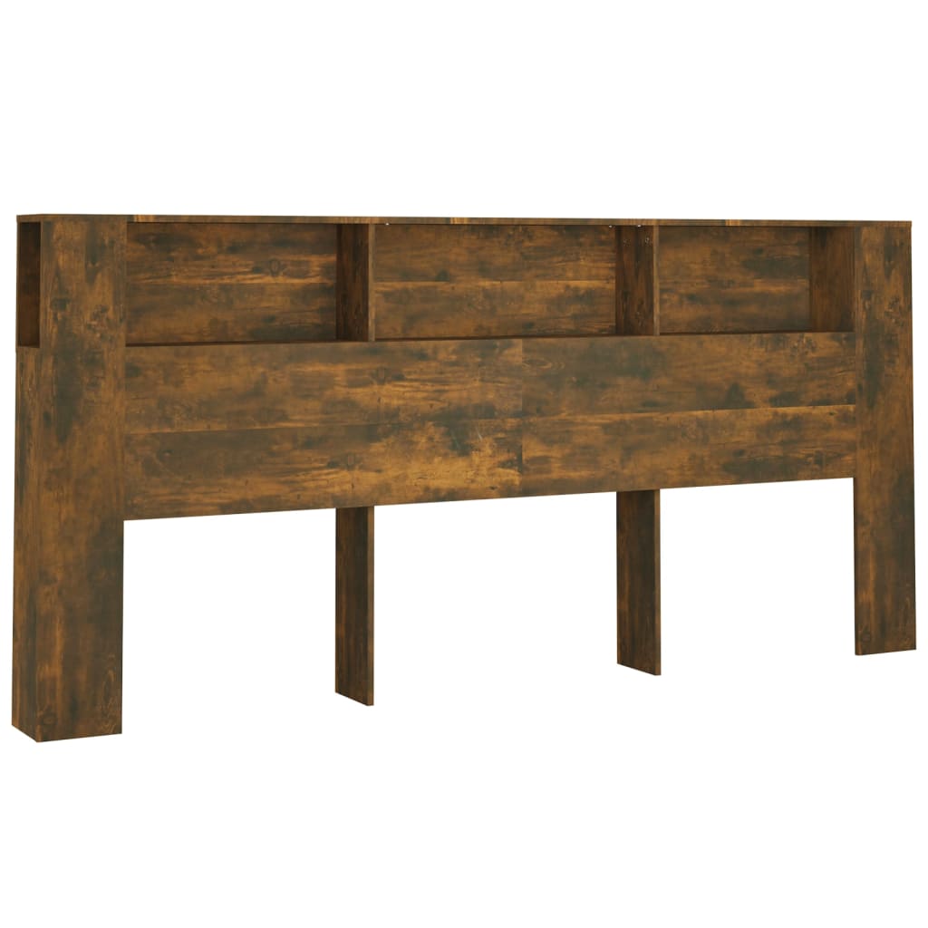 vidaXL Wezgłowie łóżka z półkami, przydymiony dąb, 220x18,5x104,5 cm
