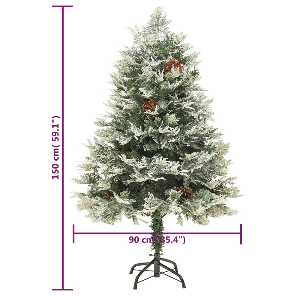 vidaXL Sztuczna choinka z lampkami i szyszkami, zielona 150 cm, PVC/PE