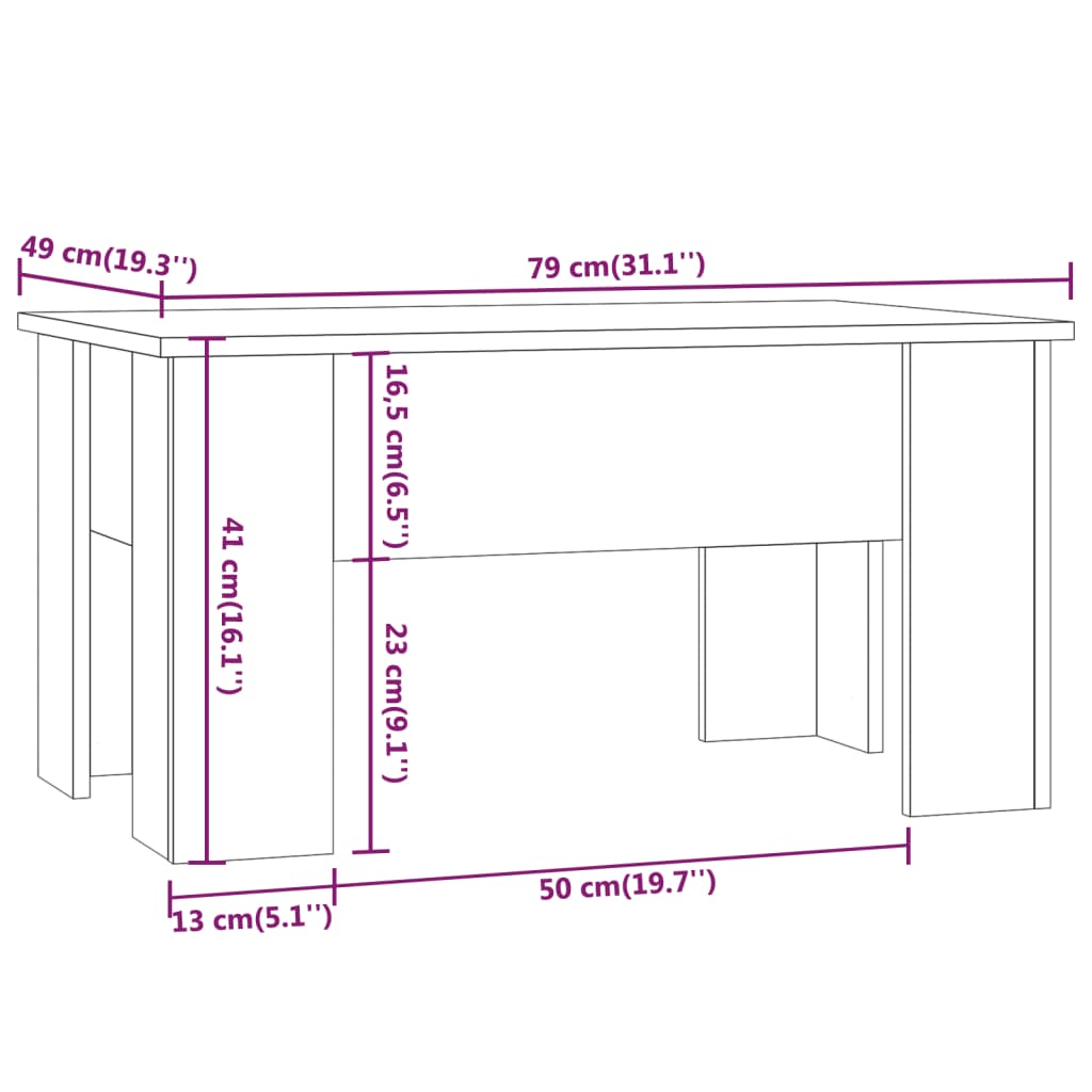 vidaXL Stolik kawowy, dąb sonoma, 79x49x41, materiał drewnopochodny