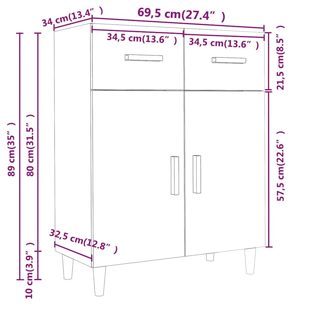 vidaXL Szafka, przydymiony dąb, 69,5x34x89 cm, materiał drewnopochodny