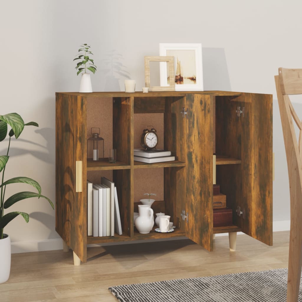 vidaXL Szafka, przydymiony dąb, 90x34x80 cm, materiał drewnopochodny