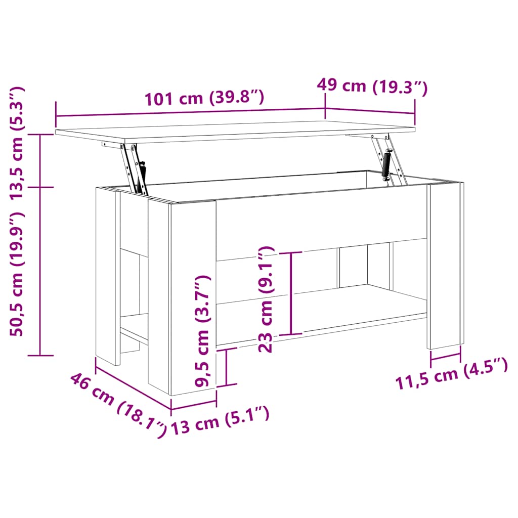 vidaXL Stolik kawowy, brązowy dąb 101x49x52 cm materiał drewnopochodny