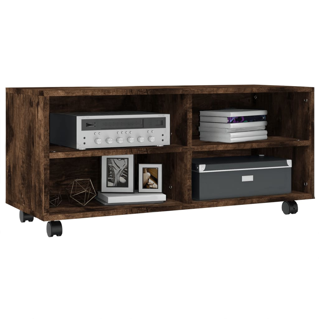 vidaXL Szafka pod TV, na kółkach, przydymiony dąb, 90x35x35 cm
