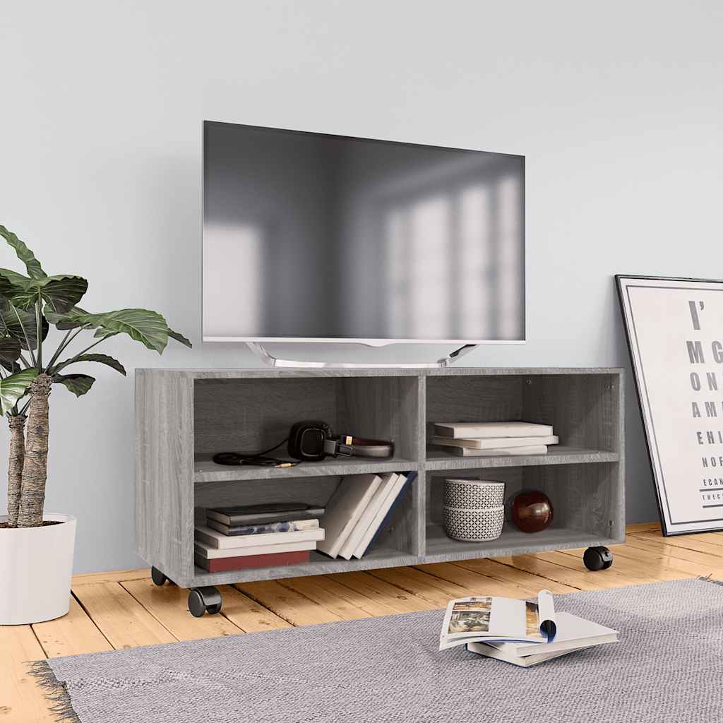 vidaXL Szafka pod TV, na kółkach, szary dąb sonoma, 90x35x35 cm