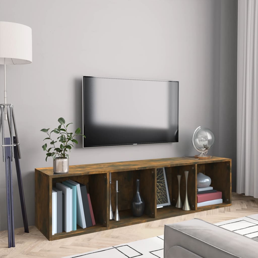 vidaXL Regał na książki/szafka RTV, przydymiony dąb, 143x30x36 cm