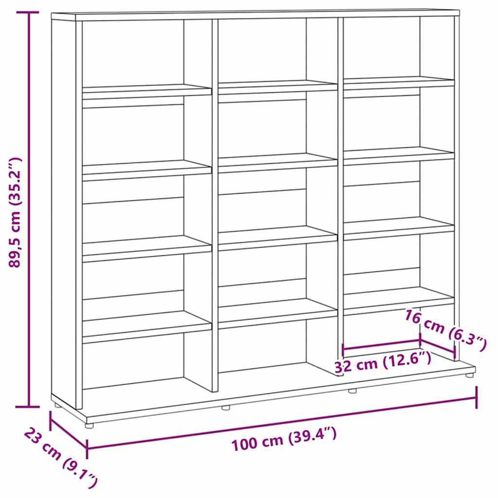 vidaXL Szafka na płyty CD, przydymiony dąb, 100x23x89,5 cm