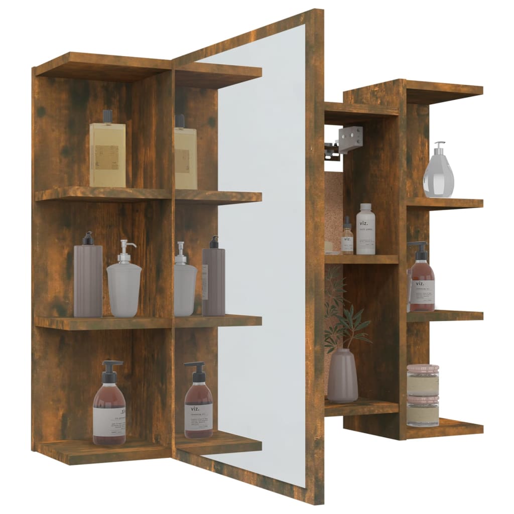 vidaXL Szafka łazienkowa z lustrem, przydymiony dąb, 80x20,5x64 cm