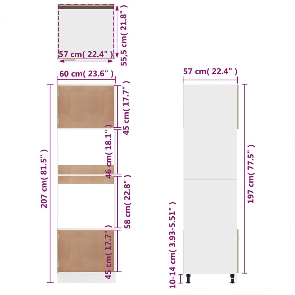 vidaXL Szafka na mikrofalówkę, "Lyon", przydymiony dąb, 60x57x207 cm