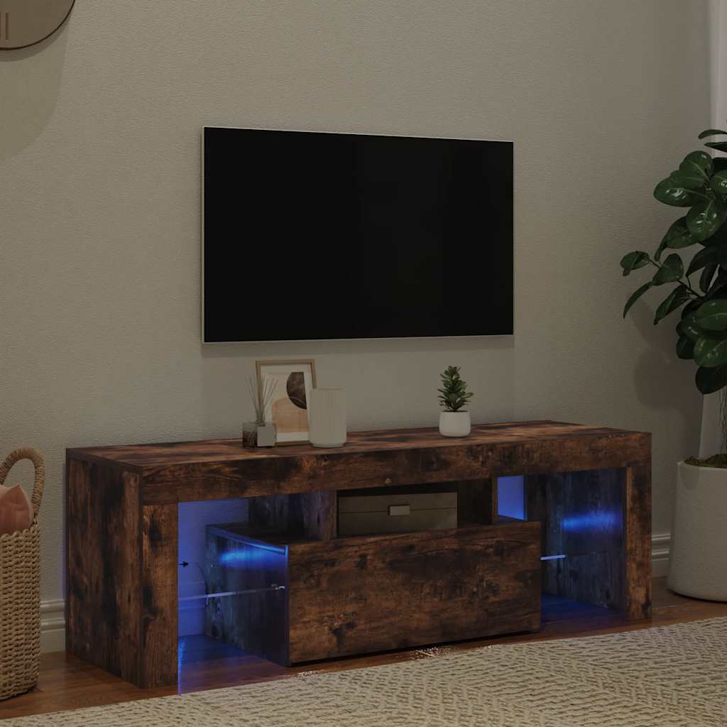 vidaXL Szafka pod TV z oświetleniem LED, przydymiony dąb, 120x35x40 cm