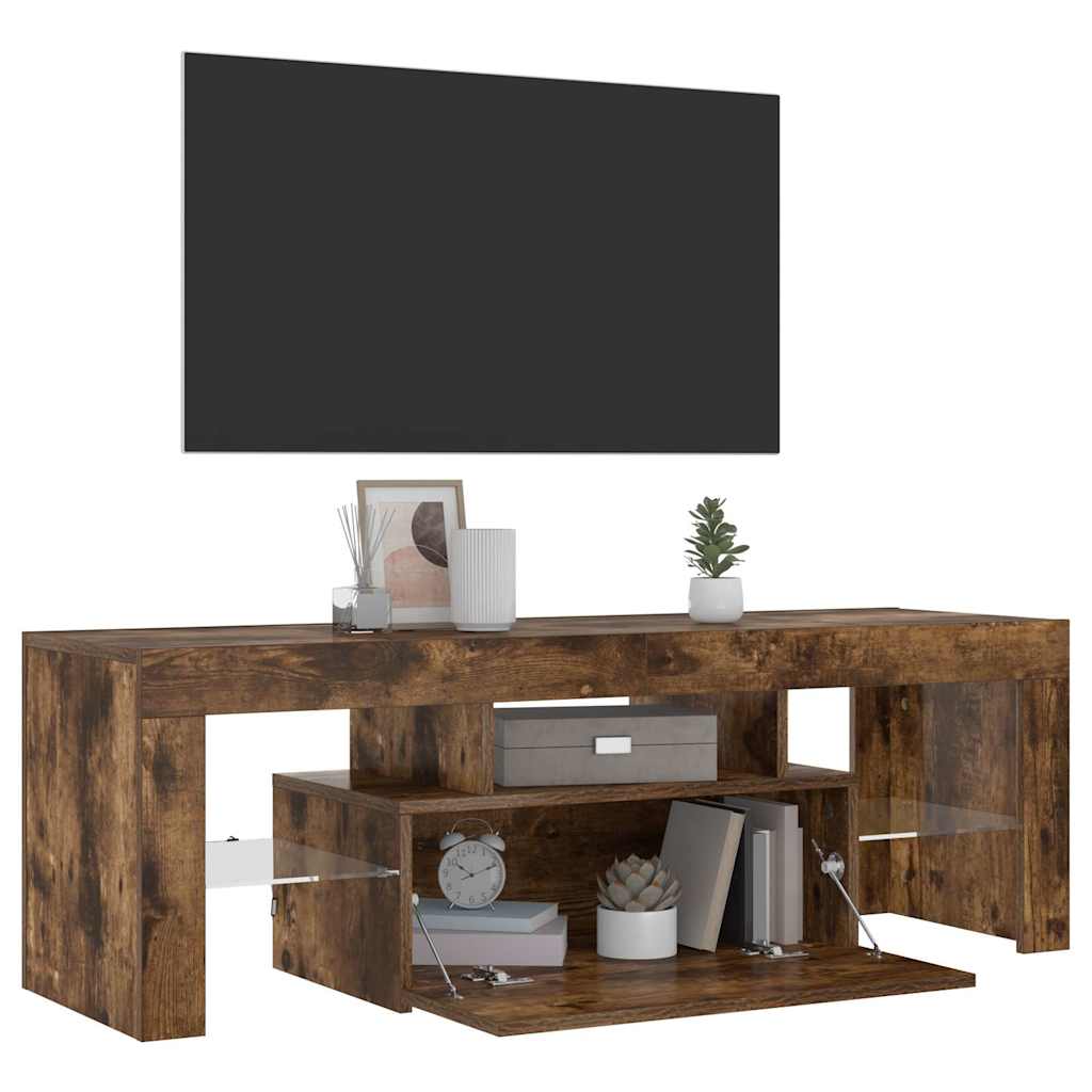 vidaXL Szafka pod TV z oświetleniem LED, przydymiony dąb, 120x35x40 cm