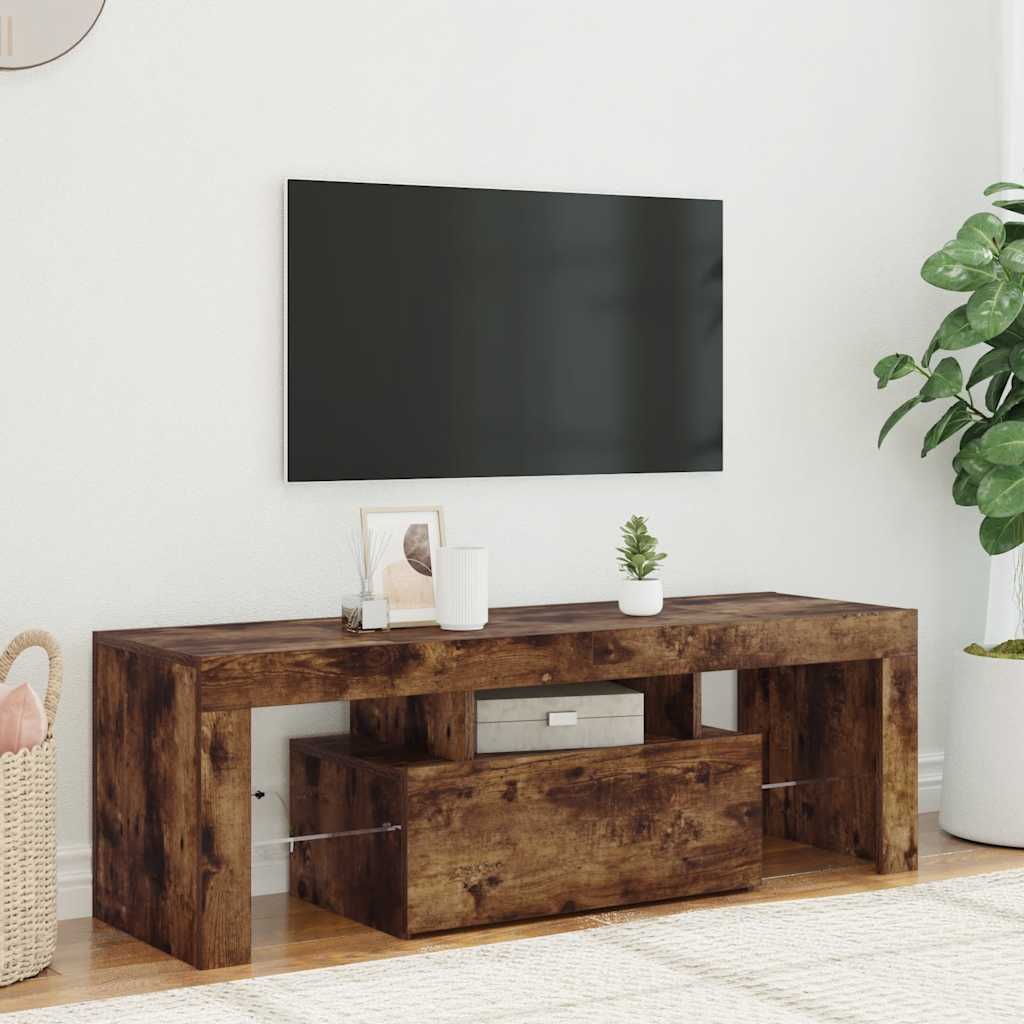 vidaXL Szafka pod TV z oświetleniem LED, przydymiony dąb, 120x35x40 cm