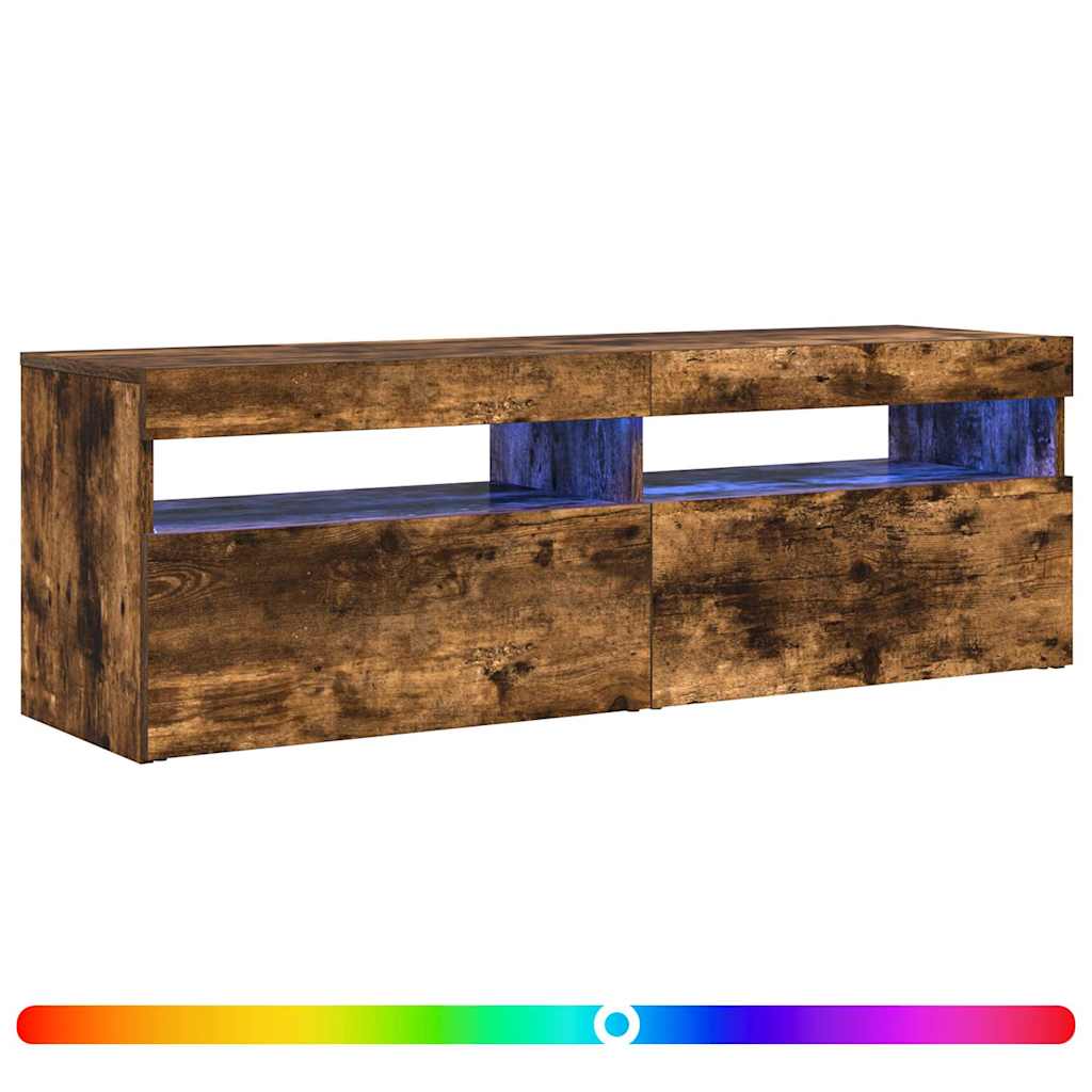 vidaXL Szafka pod TV z oświetleniem LED, przydymiony dąb, 120x35x40 cm