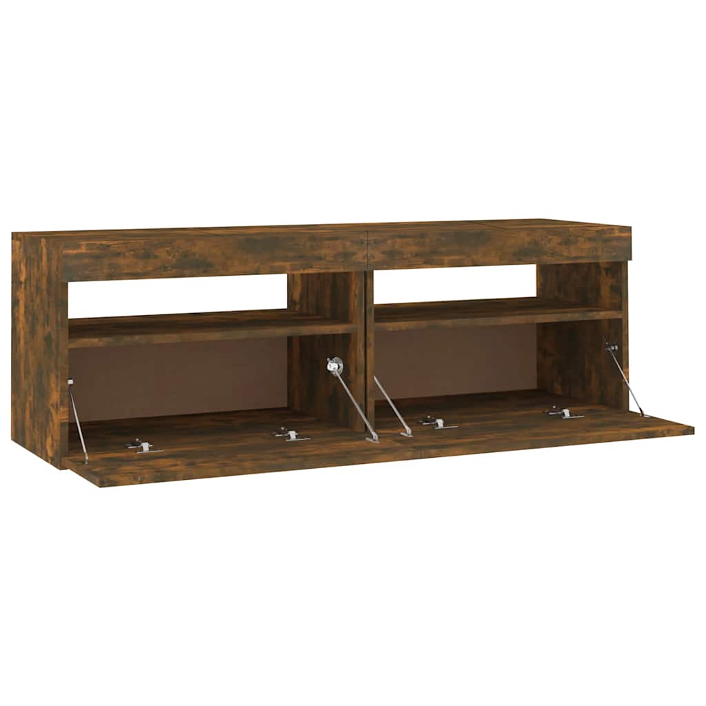 vidaXL Szafka pod TV z oświetleniem LED, przydymiony dąb, 120x35x40 cm