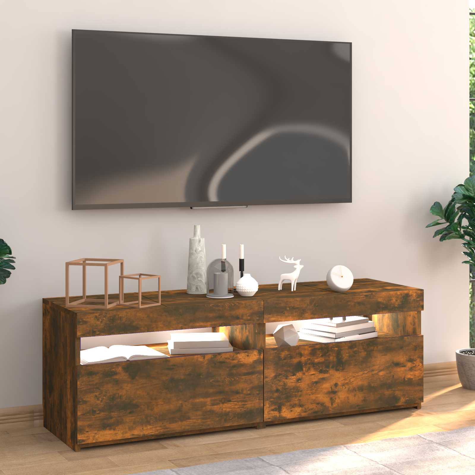 vidaXL Szafka pod TV z oświetleniem LED, przydymiony dąb, 120x35x40 cm