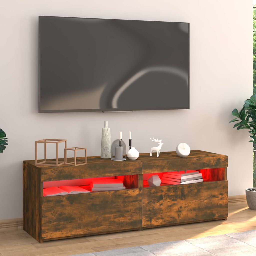 vidaXL Szafka pod TV z oświetleniem LED, przydymiony dąb, 120x35x40 cm
