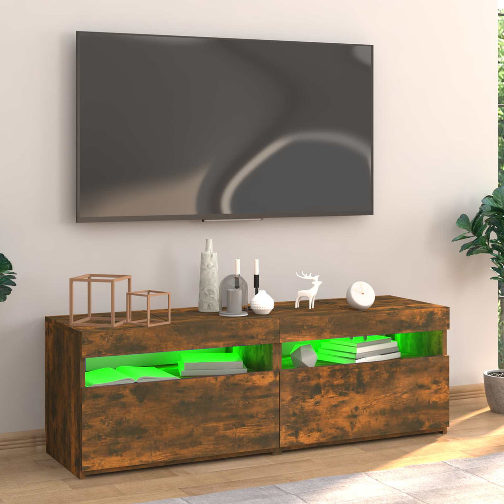 vidaXL Szafka pod TV z oświetleniem LED, przydymiony dąb, 120x35x40 cm