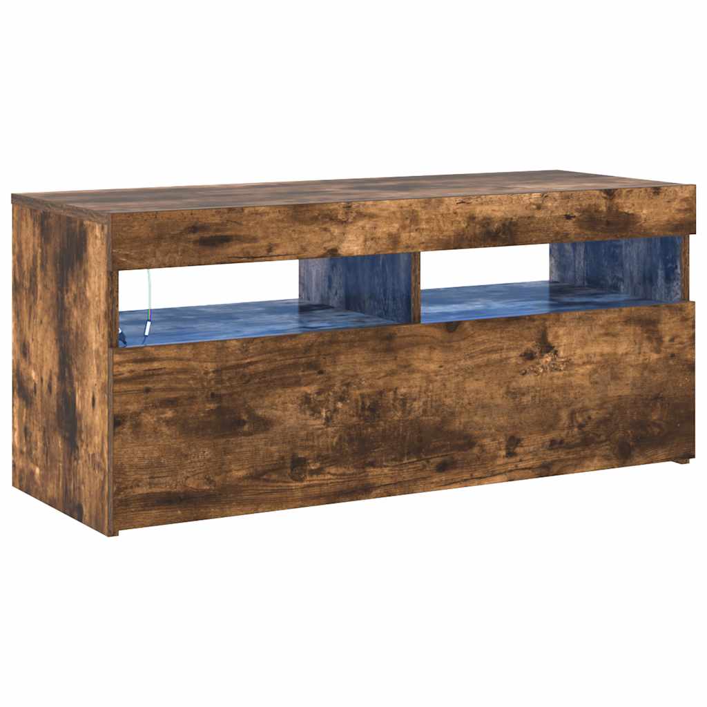 vidaXL Szafka pod TV z oświetleniem LED, przydymiony dąb, 90x35x40 cm