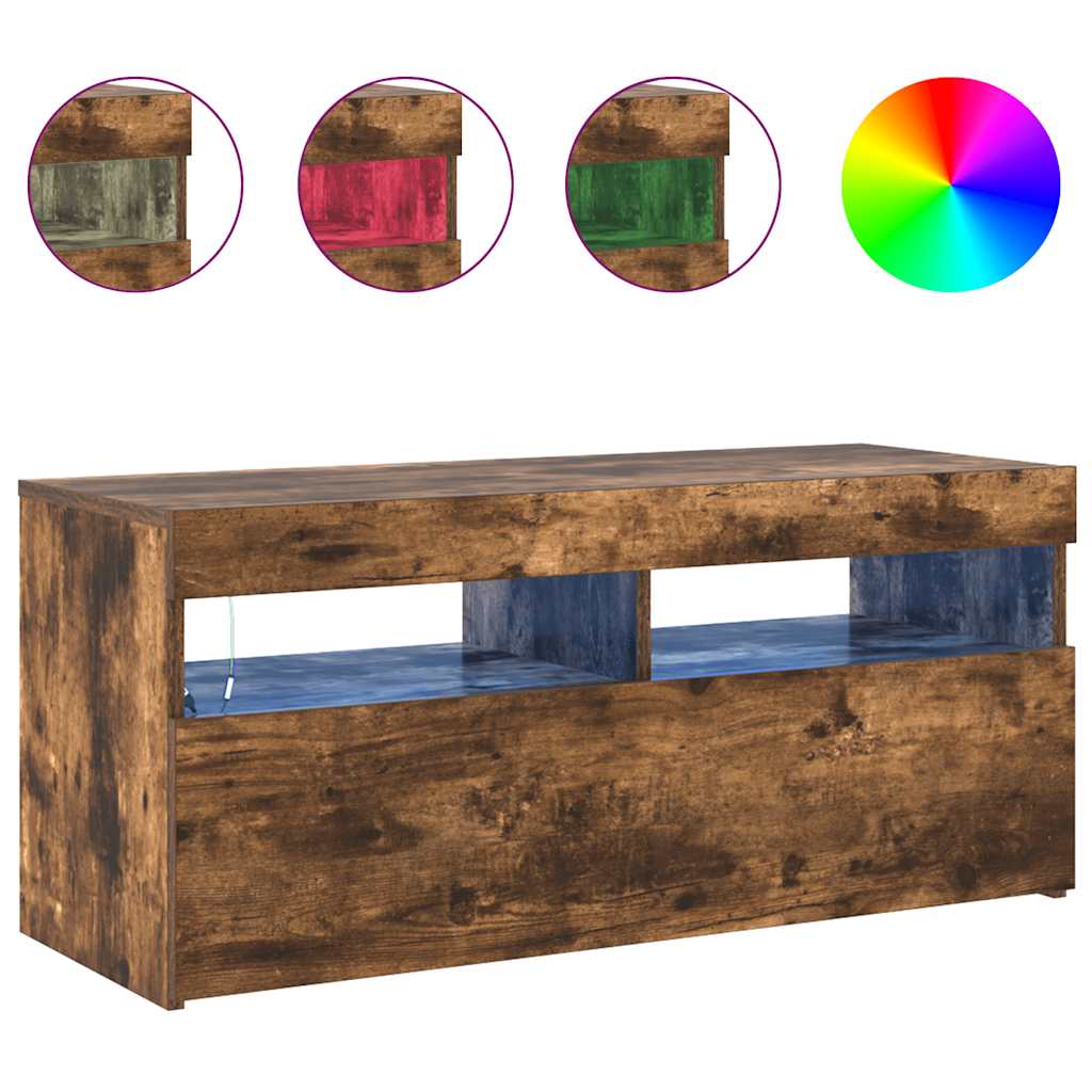 vidaXL Szafka pod TV z oświetleniem LED, przydymiony dąb, 90x35x40 cm