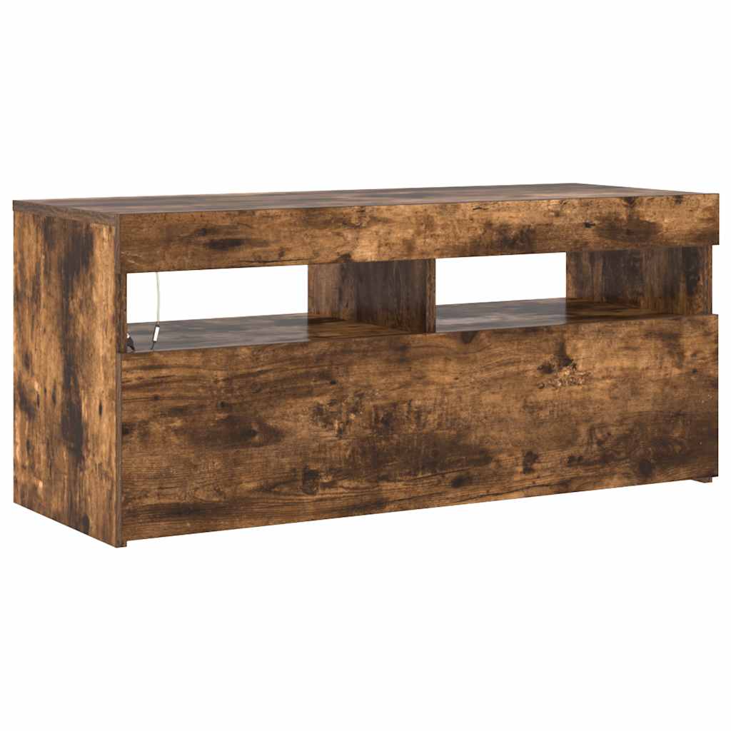 vidaXL Szafka pod TV z oświetleniem LED, przydymiony dąb, 90x35x40 cm