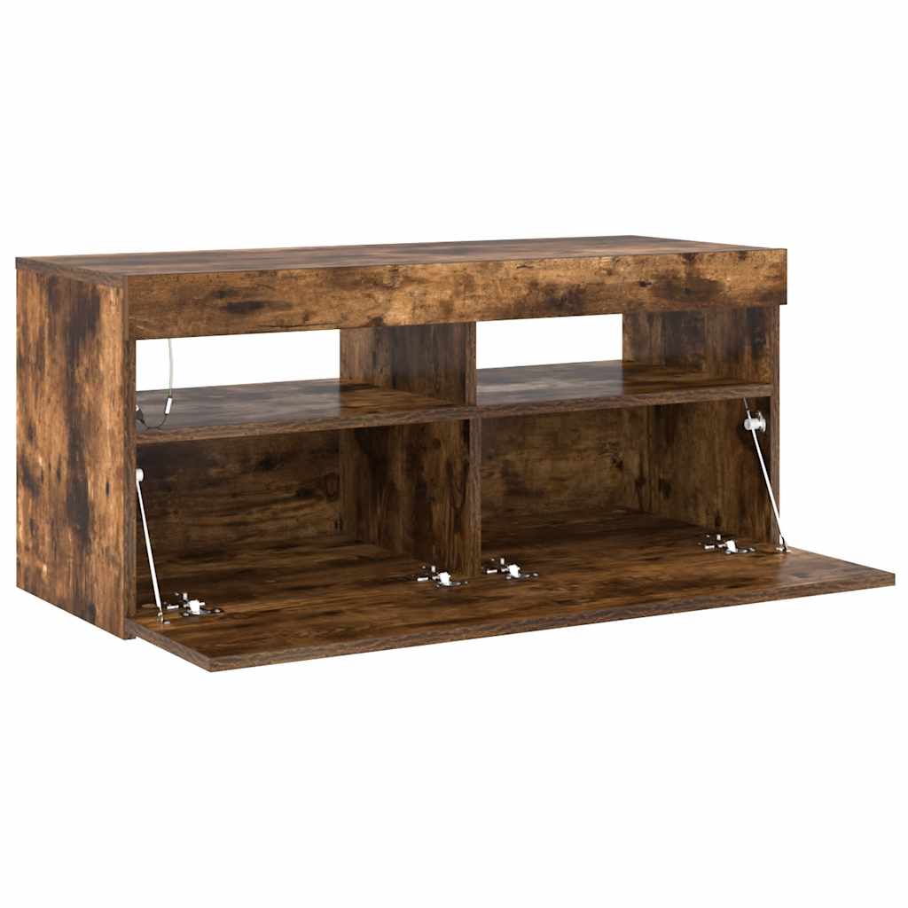 vidaXL Szafka pod TV z oświetleniem LED, przydymiony dąb, 90x35x40 cm