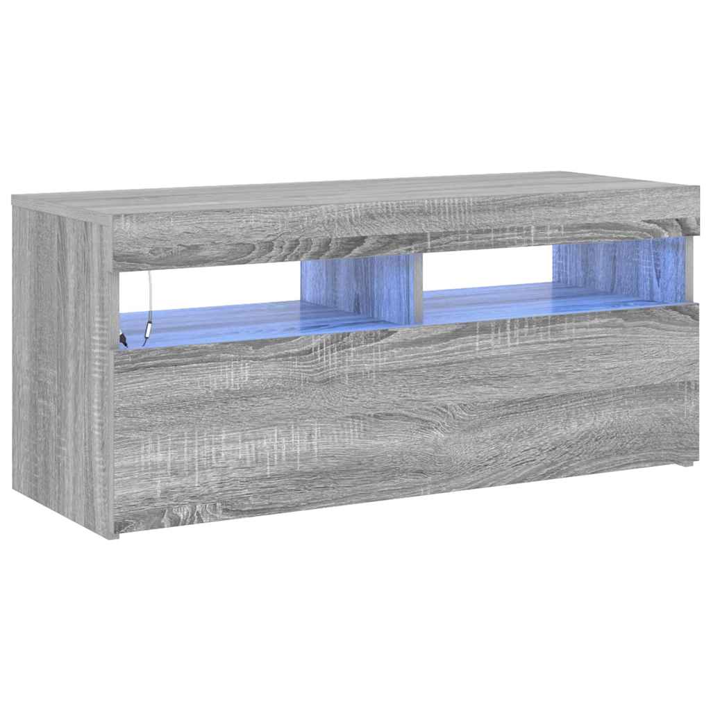 vidaXL Szafka pod TV z oświetleniem LED, szary dąb sonoma, 90x35x40 cm
