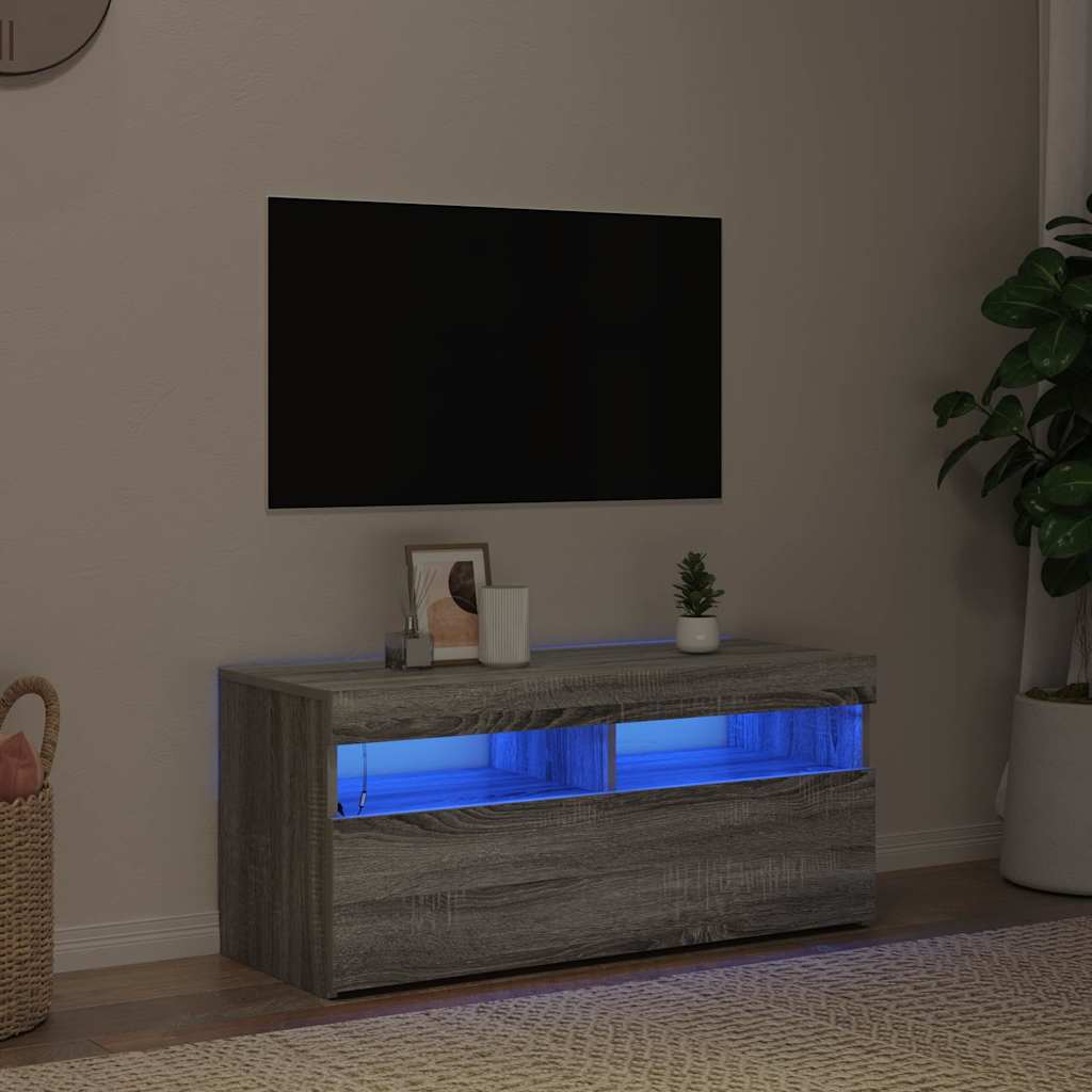 vidaXL Szafka pod TV z oświetleniem LED, szary dąb sonoma, 90x35x40 cm
