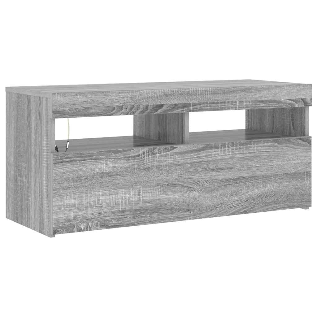 vidaXL Szafka pod TV z oświetleniem LED, szary dąb sonoma, 90x35x40 cm
