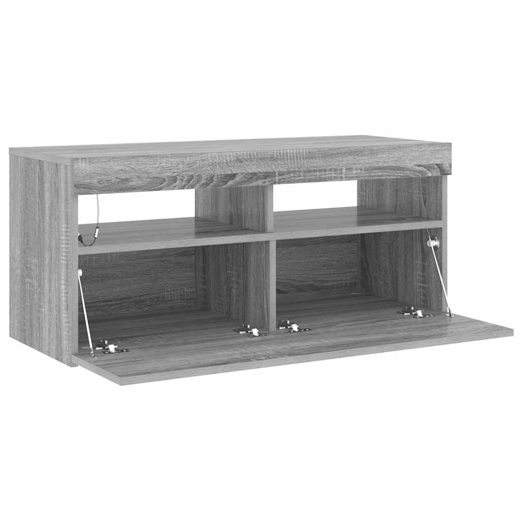 vidaXL Szafka pod TV z oświetleniem LED, szary dąb sonoma, 90x35x40 cm