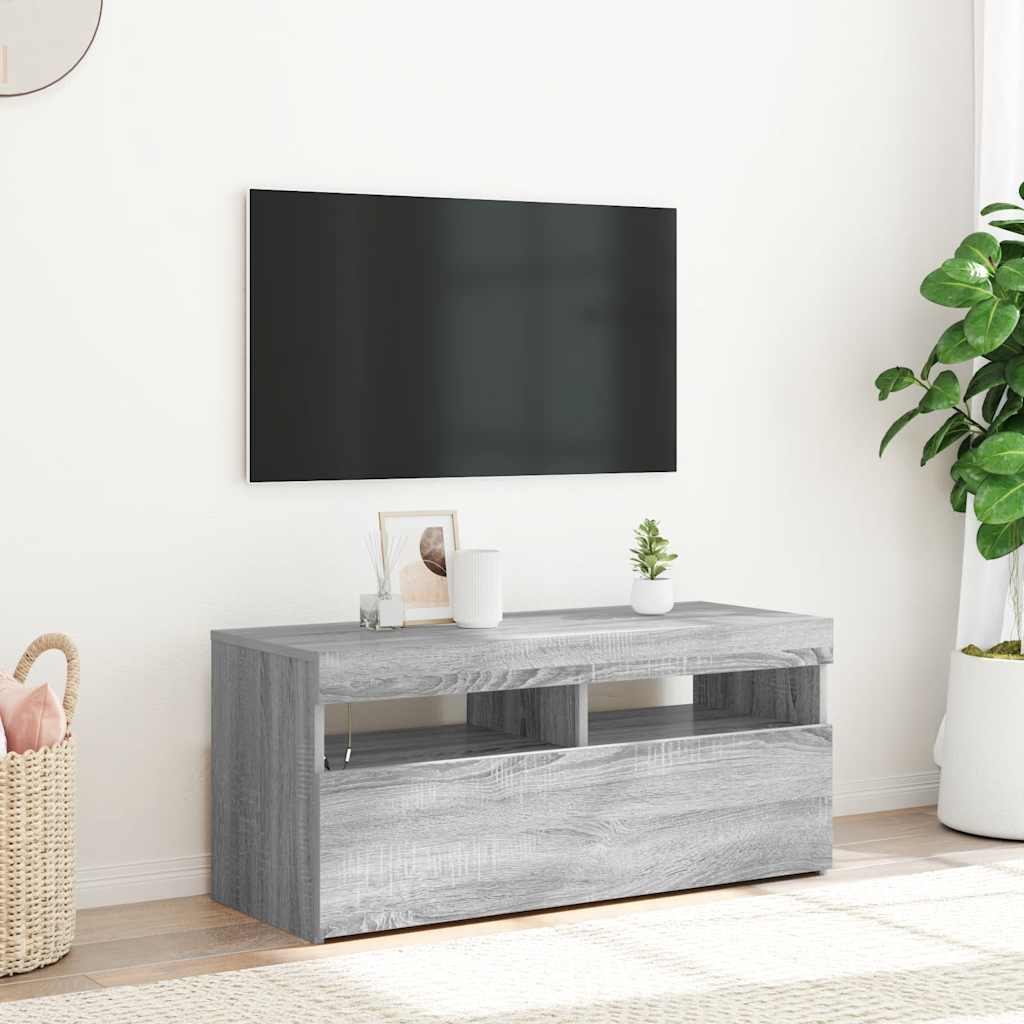vidaXL Szafka pod TV z oświetleniem LED, szary dąb sonoma, 90x35x40 cm