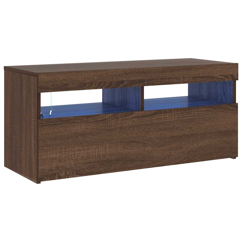 vidaXL Szafka pod TV z oświetleniem LED, brązowy dąb, 90x35x40 cm