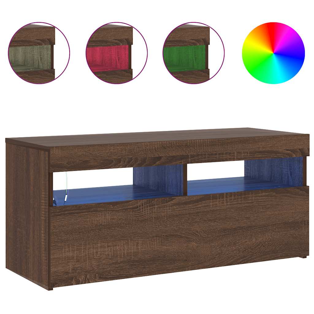 vidaXL Szafka pod TV z oświetleniem LED, brązowy dąb, 90x35x40 cm