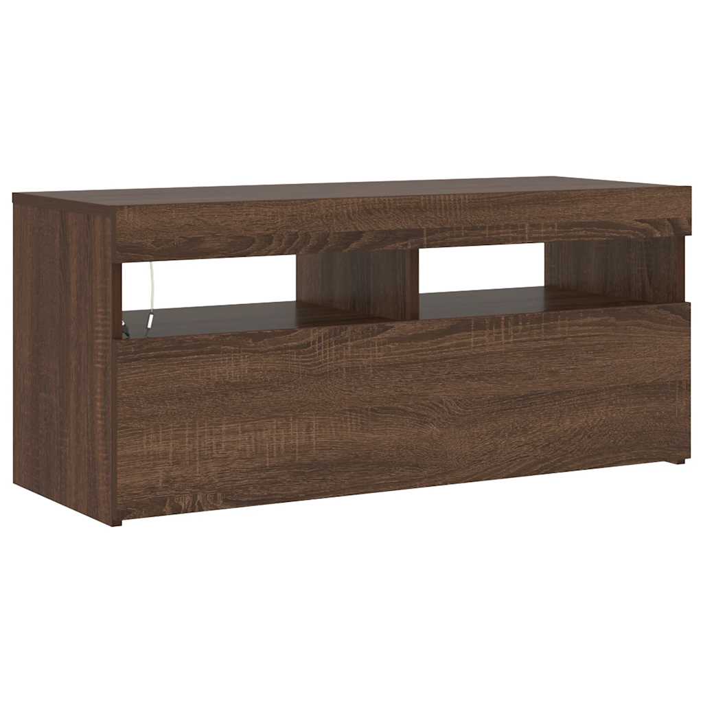 vidaXL Szafka pod TV z oświetleniem LED, brązowy dąb, 90x35x40 cm