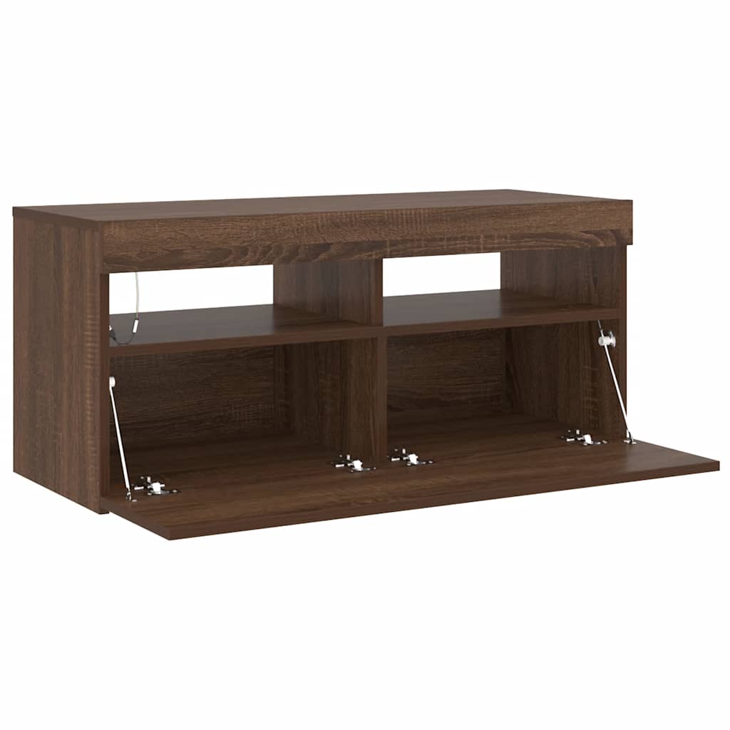 vidaXL Szafka pod TV z oświetleniem LED, brązowy dąb, 90x35x40 cm