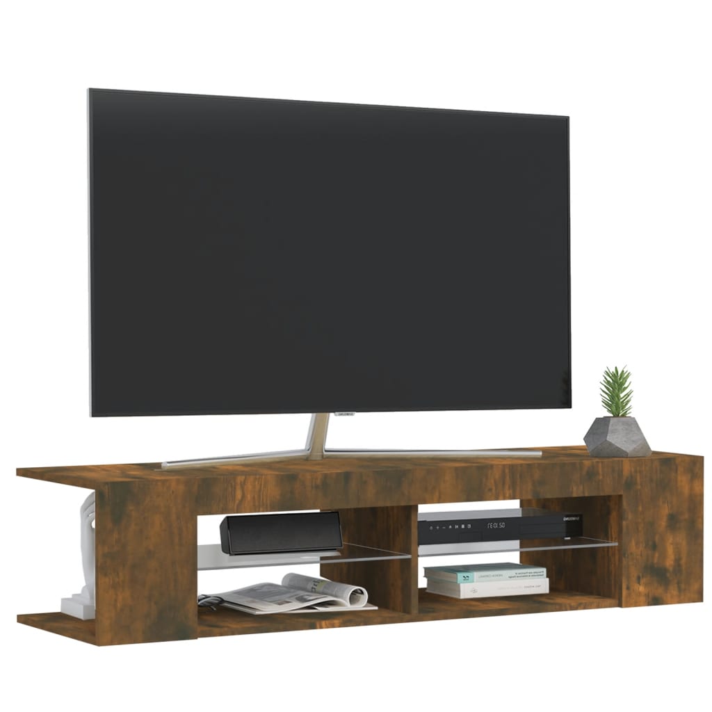 vidaXL Szafka TV z oświetleniem LED, przydymiony dąb, 135x39x30 cm