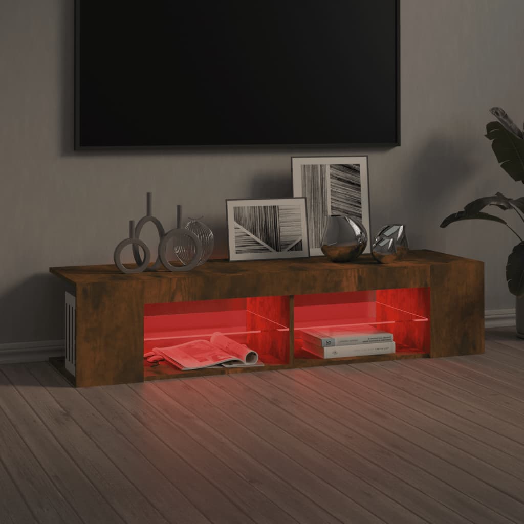 vidaXL Szafka TV z oświetleniem LED, przydymiony dąb, 135x39x30 cm