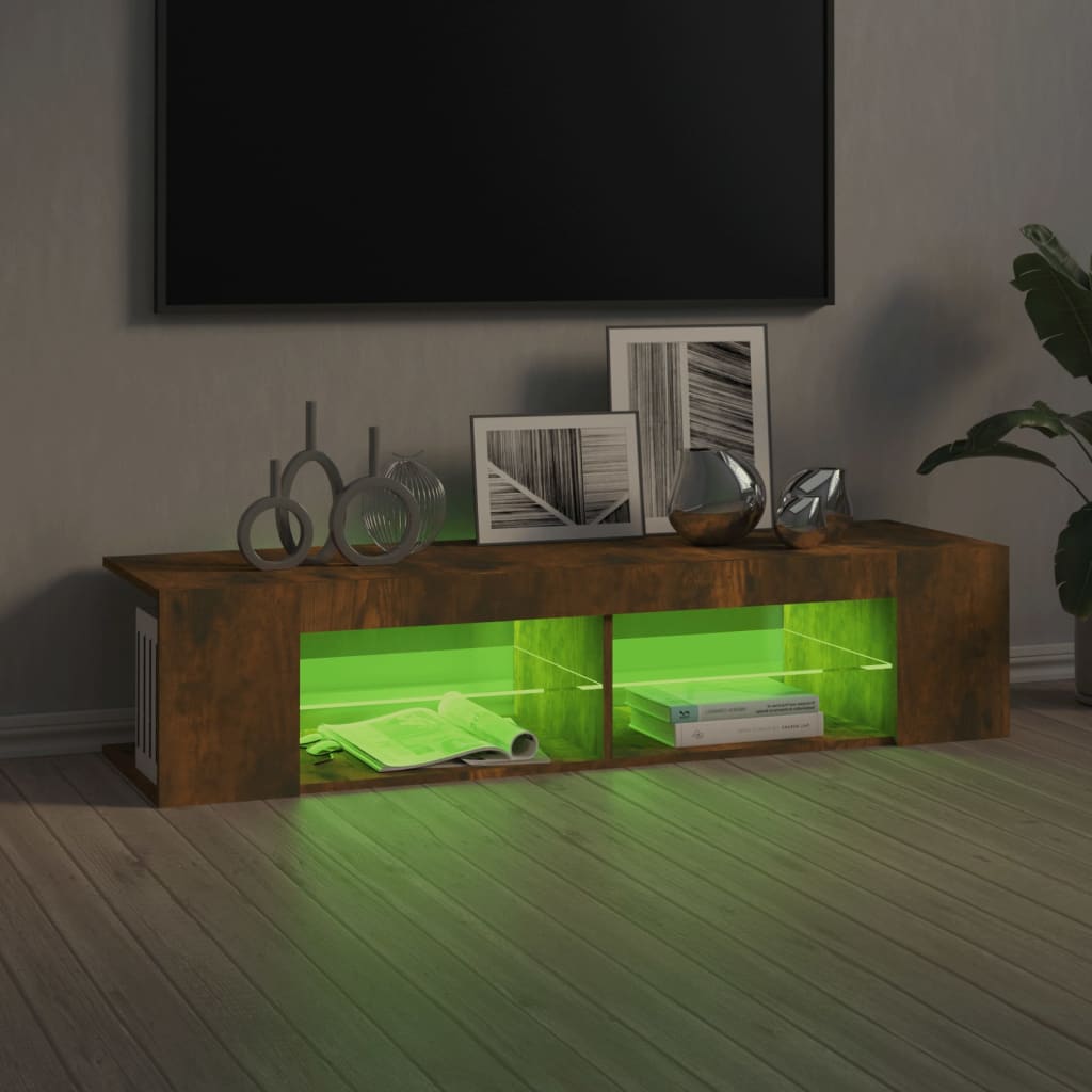 vidaXL Szafka TV z oświetleniem LED, przydymiony dąb, 135x39x30 cm