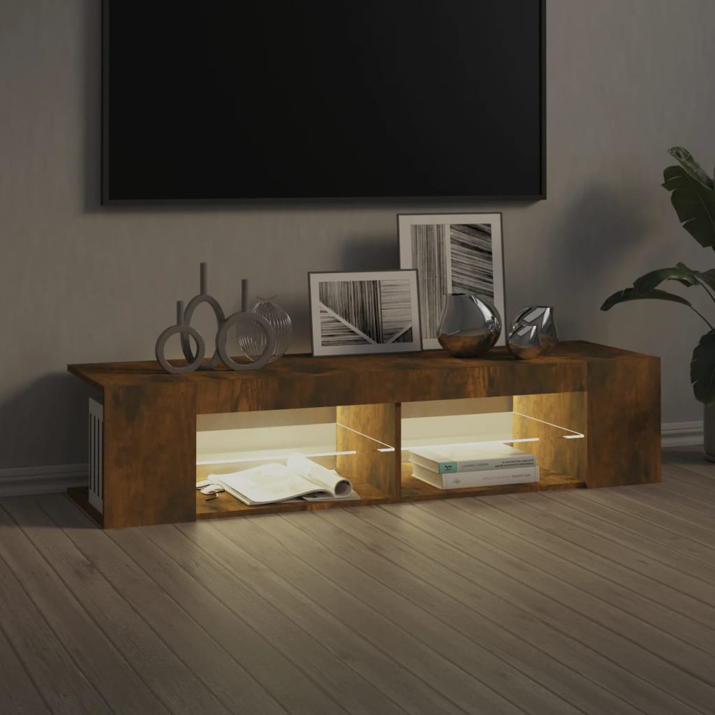 vidaXL Szafka TV z oświetleniem LED, przydymiony dąb, 135x39x30 cm