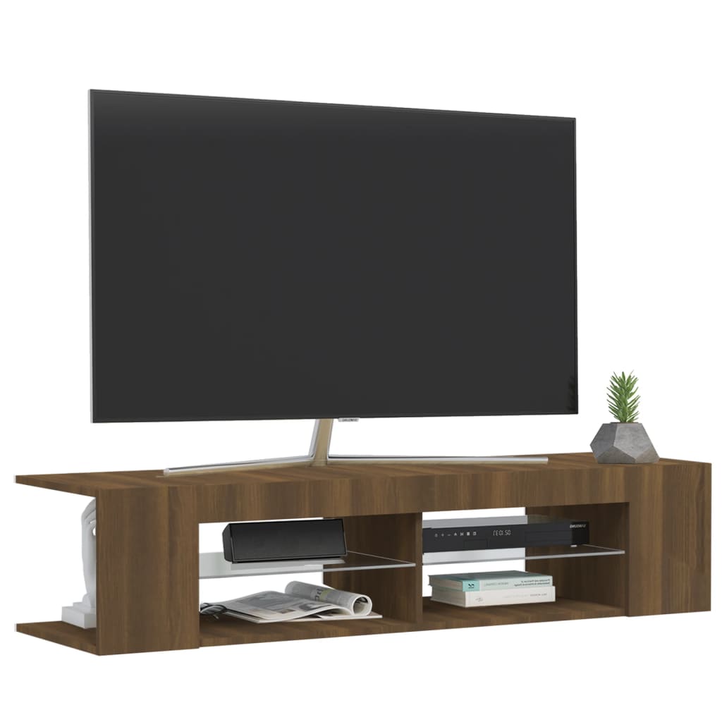 vidaXL Szafka TV z oświetleniem LED, brązowy dąb, 135x39x30 cm