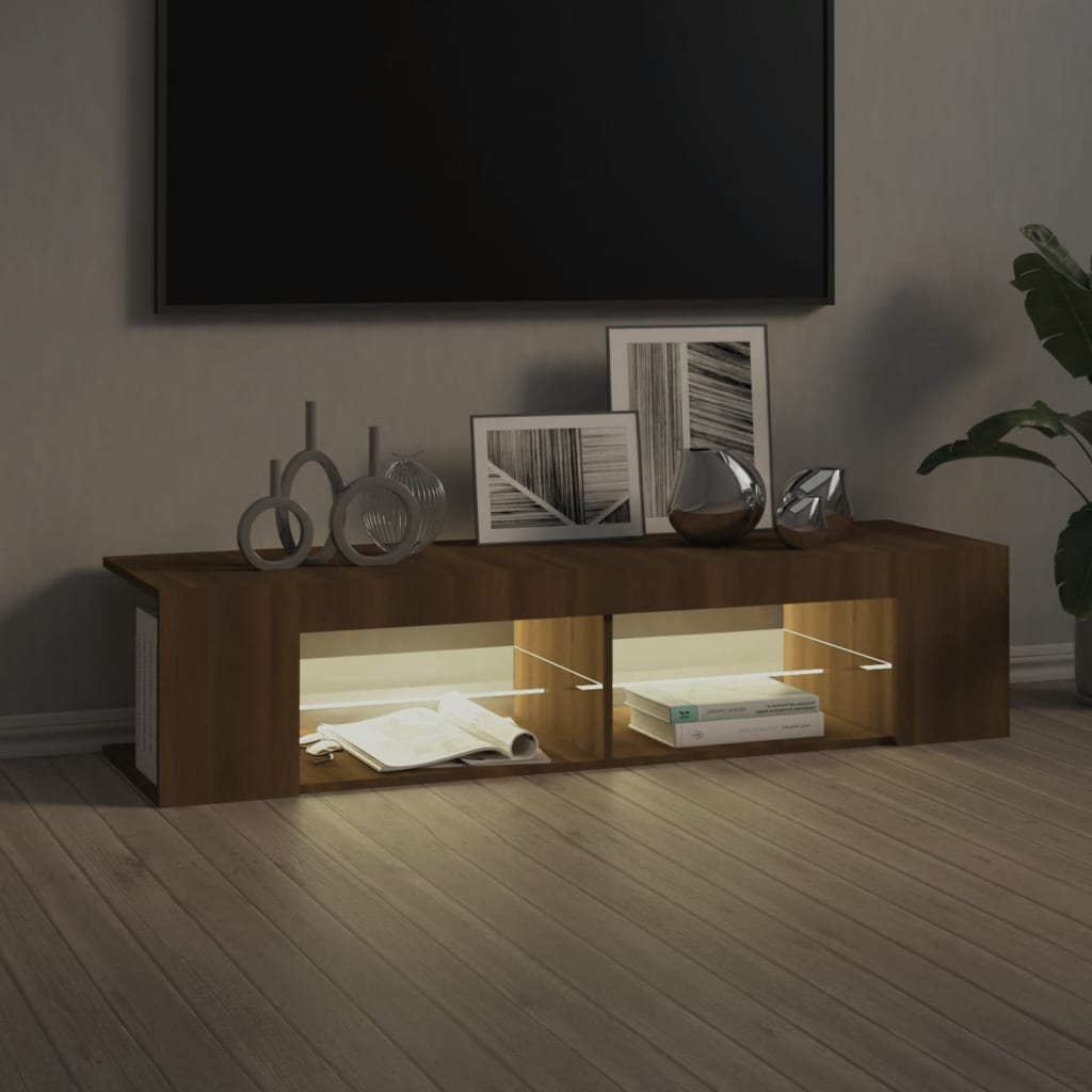 vidaXL Szafka TV z oświetleniem LED, brązowy dąb, 135x39x30 cm