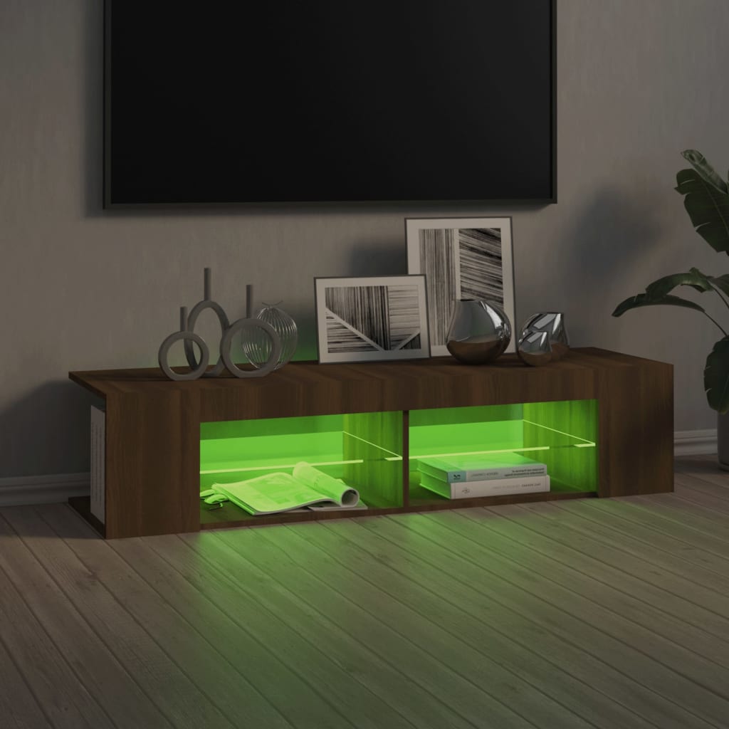 vidaXL Szafka TV z oświetleniem LED, brązowy dąb, 135x39x30 cm
