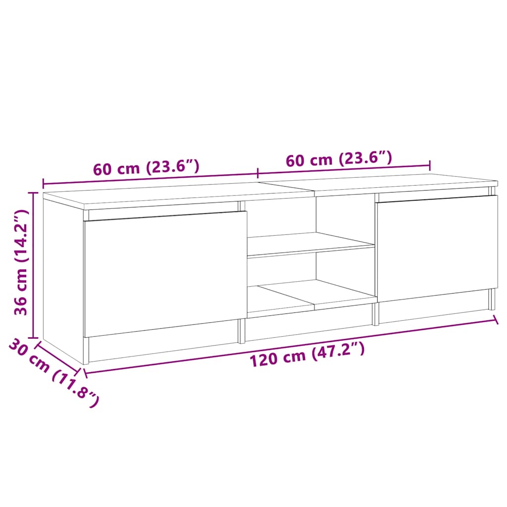 vidaXL Szafka pod TV z LED, szary dąb sonoma, 120x30x36 cm