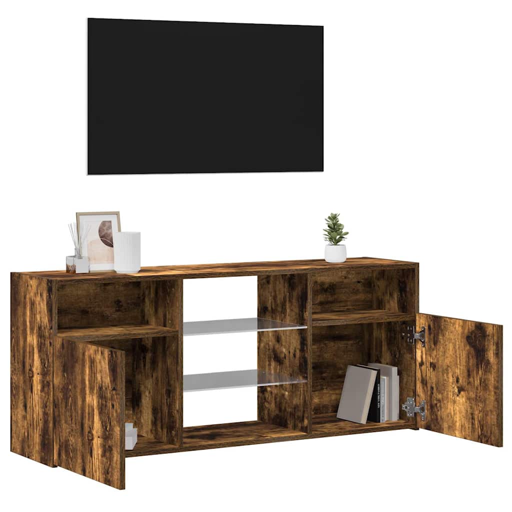 vidaXL Szafka TV z oświetleniem LED, przydymiony dąb, 120x30x50 cm