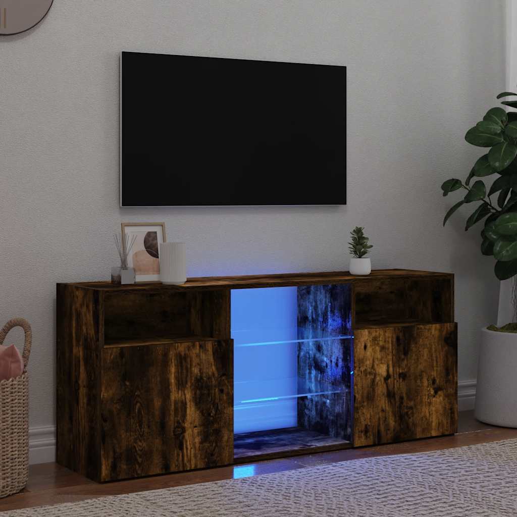vidaXL Szafka TV z oświetleniem LED, przydymiony dąb, 120x30x50 cm