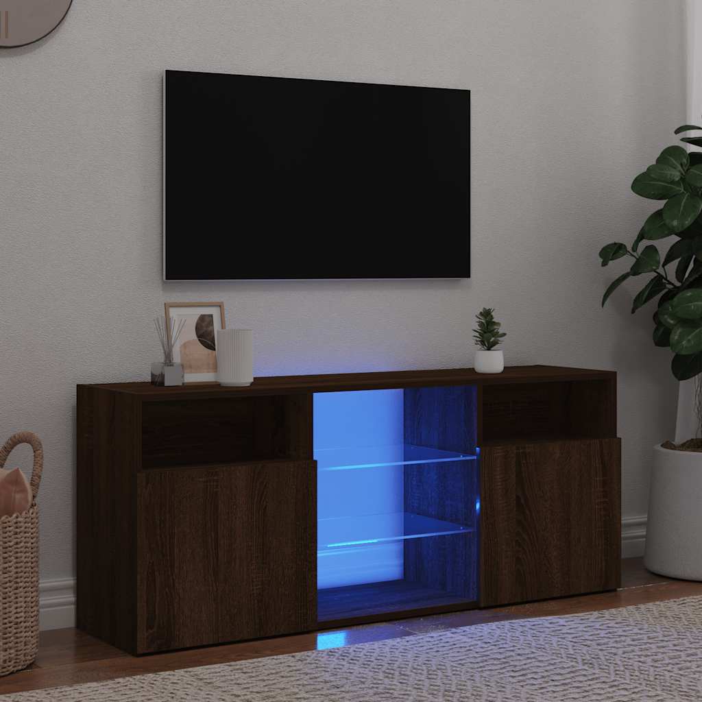 vidaXL Szafka TV z oświetleniem LED, brązowy dąb, 120x30x50 cm